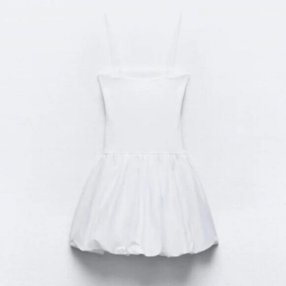 ZARA MIXED RIB POPLIN BALLOON DRESS - Picture 8 of 8